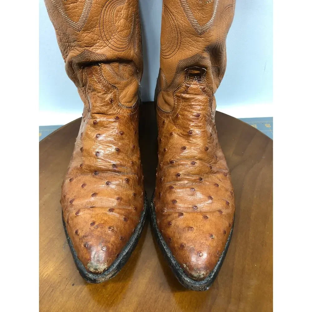 J. Chisholm Men's Full quill Ostrich Leather Western Cowboy Boots Size 9 D USA